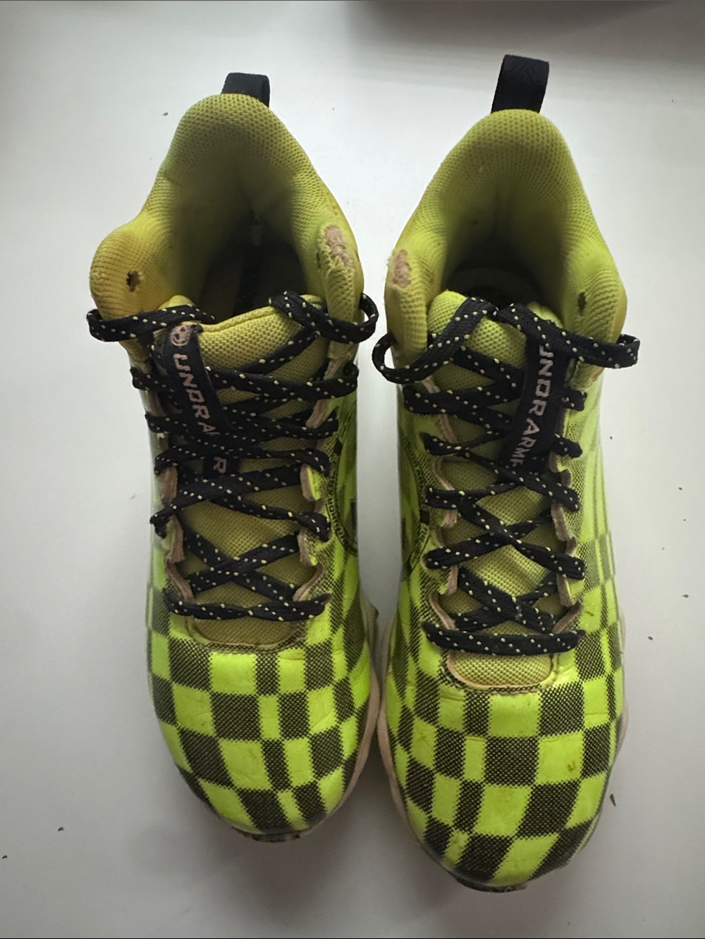 Under Armour Kids Neon Yellow and Black Checkerboard Sneakers